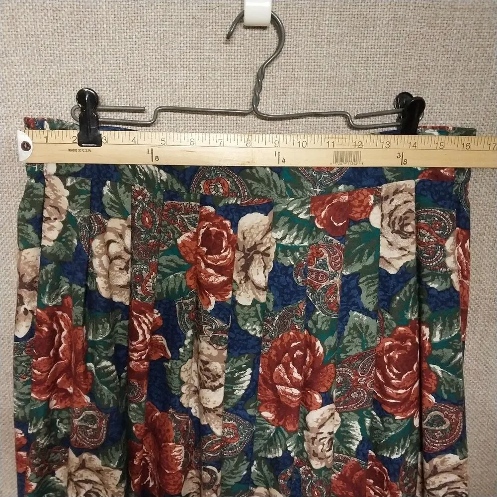 Vintage Kathie Lee Rich Orange Beige Blue Floral Skirt Pleated Maxi USA  Size 10